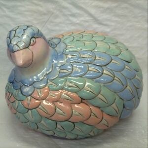 Vintage Porcelain Ceramic Bird Quail Pink and Blue Pastel